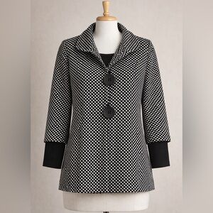 JOSEPH RIBKOFF Black & White Polka Dot Swing Jacket Size 10